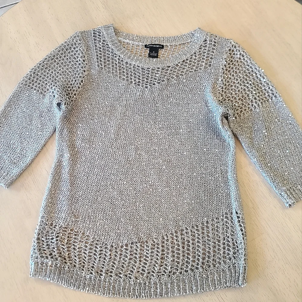 Lauren Michelle metallic silver sequin sweater - Picture 5 of 7